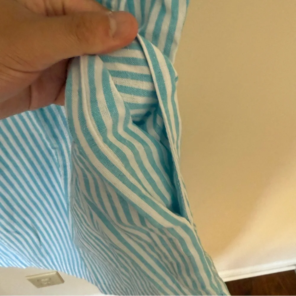 NWT- MSRP $70 Organic Cotton & Linen Paradise Aqua Stripe LARelaxed Shirt Dress - Picture 5 of 10